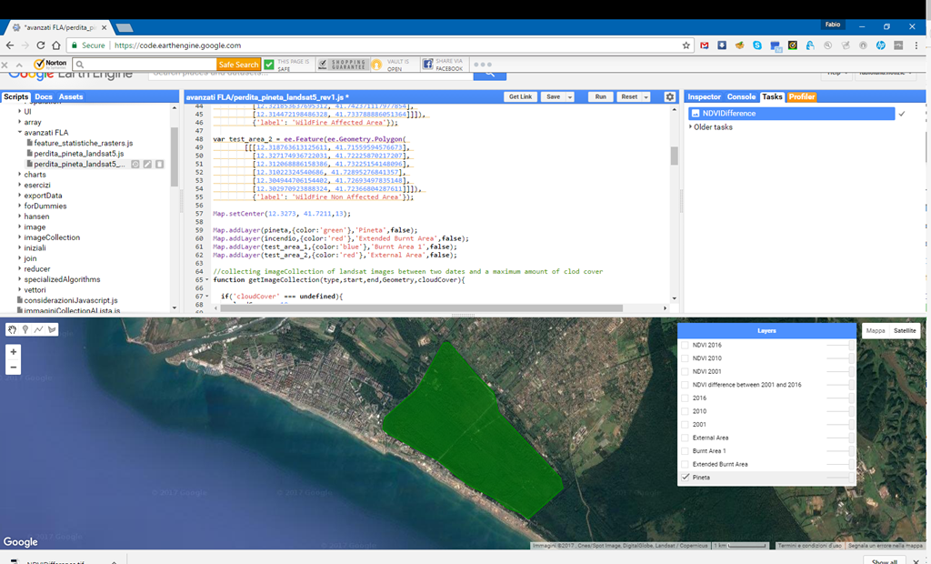 Earth Engine workspace for the Castel Fusano analysis